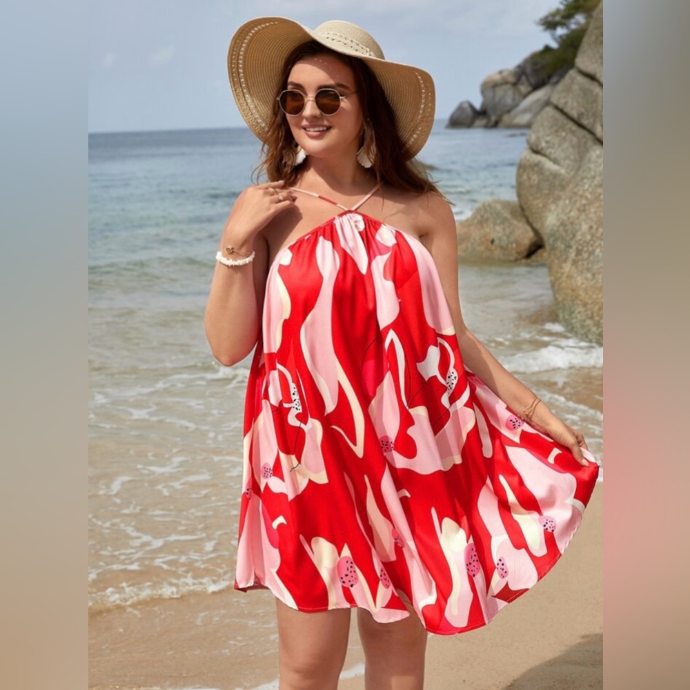SHEIN Red and White Halter Sundress Mini